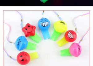 LED flashing whistle toy party favor colorful smiley face lip shaped with lanyards