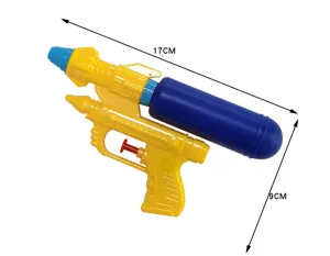 Plastic kids water gun detail view, showing the compact size and bright color design.