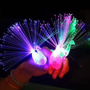 LED Peacock Finger Light Glowing Ring Flash Toy Colorful Fiber Optic Night Party Glow Toy For Kids Children Novelty Gift