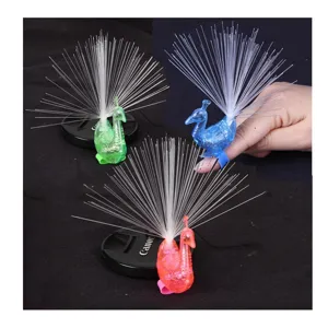 LED light up peacock finger rings glowing fiber optic toys for party concert night events.