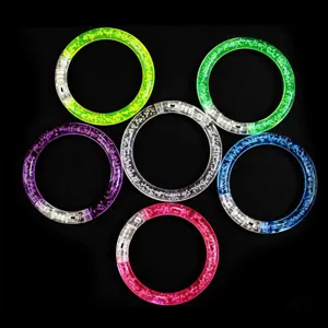 LED glowing acrylic bracelets detail view, colorful flashing night toys for kids.