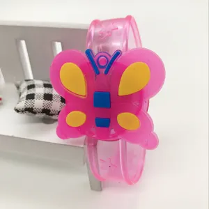 Kids glowing silicone slap bracelet featuring a cute pink butterfly design, perfect party toy gift.