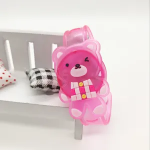 Silicone glowing cartoon bear wristband detail, cute flashing children slap bracelet toy.