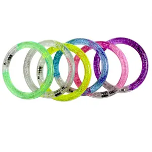 Colorful acrylic LED glowing bracelets for kids party night toys, flashing light up bangles.