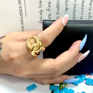 Titanium Staal Brede Ketting Ring Voor Vrouwen Goud Zilver Verguld Onregelmatige Oneindigheid Hug Chunky Statement Sieraden Cadeau Open Ringen