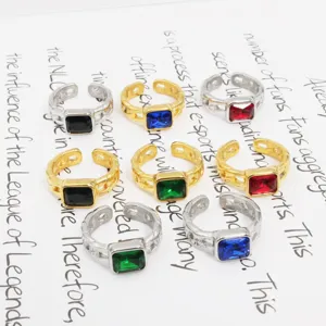 Modische geometrische rechteckige Zirkonia offene Ringe aus Titanstahl Luxus Schmuck Set Damen