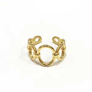 Gouden titanium staal open kettingring, opvallende dikke geometrische vinger sieraden.