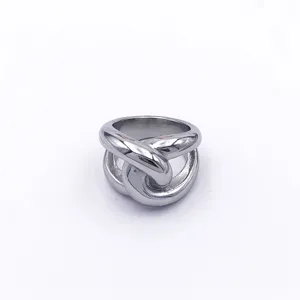 Brede titanium staal verweven ring, dikke geometrische minimalistische mode sieraden.