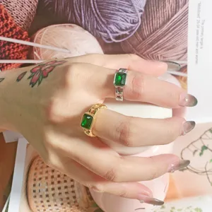 INS Stil Titanstahl Rechteckigen Strass Ring Luxus Persönlichkeit Kette Textur Fingerring Für Damen Party Täglichen Schmuck