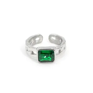 Grüner Zirkon offener Ring Titanstahl rechteckiger Edelstein Schmuck Damen Geschenk