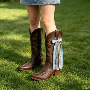 Pendentif décoratif de botte de cow-boy de l'Ouest avec nœud papillon en perles pour chaussures.