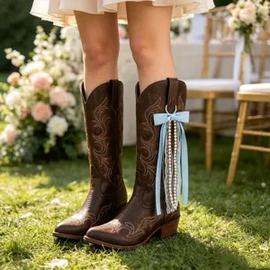 Decorations de bottes de cowboy western noeud papillon bleu perles glands mode accessoires