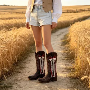 Handgemachte Westernstiefel mit eleganten Schleifen, Spitzenbändern und Perlen für Ihren Look.