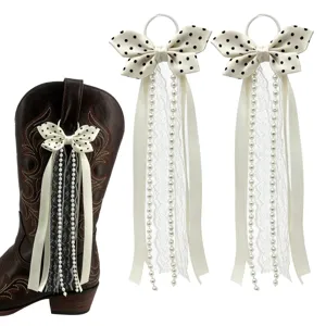 Western Cowboy Boots Bow Ribbon Decoration Pearl Tassel Streamer Accessories DIY Polka Dot Boot Chain Jewelry
