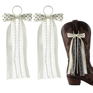 Ruban Polyester Perle Dentelle Breloques de Bottes de Cowboy DIY Accessoires de Serpentin Nœud Décoratif pour Bottes Femmes