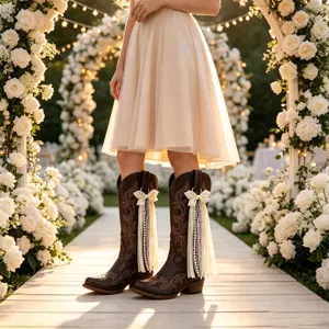 Bottes de cowboy western pour femmes avec nœud élégant rubans de perles pour mariage.