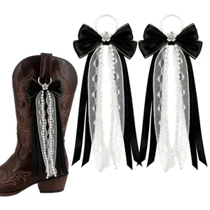 Decorative Bow Ribbon Cowboy Boot Accessories Lace Artificial Pearl Fringe Shoe Charms For Women Footwear