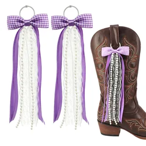 Pendentifs glands de bottes de cowboy nœud vichy violet perles accessoires déco femme