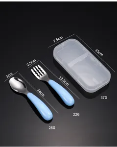 Edelstahl Baby Löffel Gabel Set mit Aufbewahrungsbox, tragbare Kinder Besteck Details.