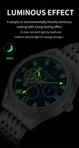 Luminous mechanical watch for men with automatic movement, stylish starry dial and diamond bezel.