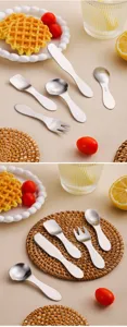 Mini stainless steel kids tableware set short handle cute spoon fork butter knife for dessert