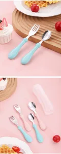 Juego de tenedor y cuchara de acero inoxidable para niños con caja de detalles de vajilla
