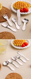Mini stainless steel tableware set short handle spoon fork dessert coffee kids detail