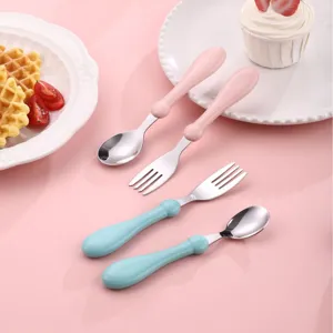Juego de Tenedor y Cuchara para Niños de Acero Inoxidable Vajilla Portátil para Bebé Cubiertos Lindos para Niños Pequeños Regalo