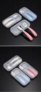 Edelstahl Baby Löffel und Gabel Set mit tragbarer Aufbewahrungsbox für Kinder.