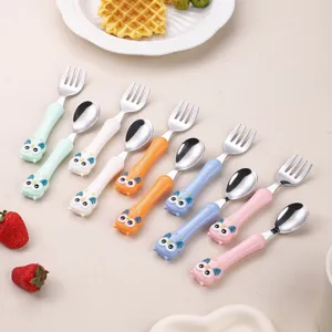 Set di posate in acciaio inossidabile per bambini, simpatico manico gufo set pappa.
