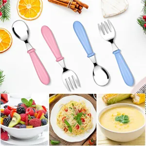 Stainless steel kids fork spoon set cute candy color baby toddler tableware 4pcs main image