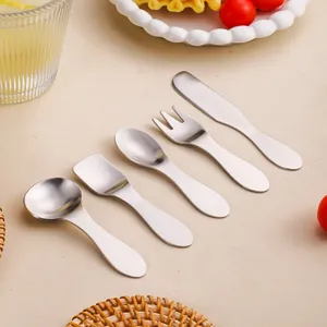 Mini stainless steel kids spoon fork set short handle coffee dessert tableware cute flatware