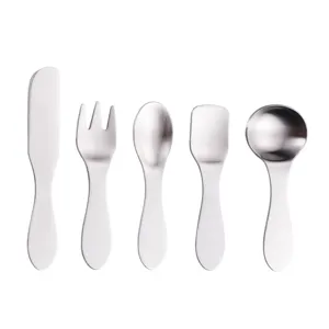 Stainless steel kids cutlery set, mini short handle spoons and forks for baby food, dessert