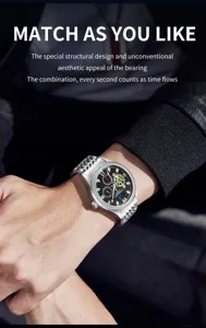Men Automatic Mechanical Watch Skeleton Diamond Bezel Stainless Steel Waterproof Watch