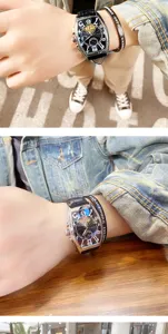 Men tonneau automatic mechanical watch skeleton luxury business casual wristwatch fashion