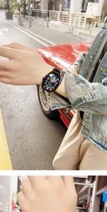 Men's luxury tonneau automatic skeleton mechanical watch with leather strap streetwear