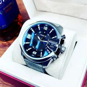 Big Dial Waterproof Luminous Business Quartz Watch Alloy Case Genuine Leather Strap Men Casual Wristwatch