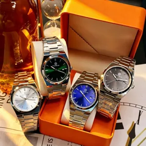 Men quartz watch set business stainless steel strap calendar minimalist casual wristwatch