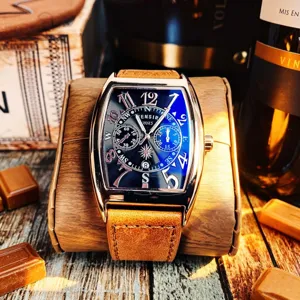 Men's Quartz Watch Business Fashion Stainless Steel Tonneau Dial Waterproof Wristwatch With Date Roman Numerals Calendar