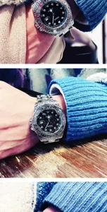 Herren Quarz Uhr silberne geschnitzte Edelstahl Armband leuchtend wasserdicht Kalender