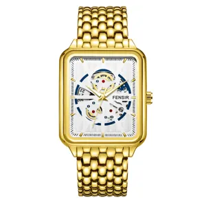 Herren Business Retro Quarzuhr Legierung Durchbrochenes Skelett Zifferblatt Wasserdichte Armbanduhr Gold Casual Dress Uhr