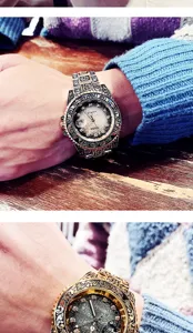 Herren Vintage geschnitzte Quarz Uhr Detail, Stahl Armband drehbare Lünette Kalender.