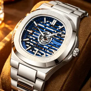Herren Automatische Mechanische Uhr Hohles Skelett Business Edelstahl Armbanduhr