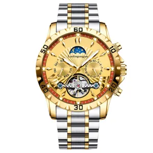 Men's automatic mechanical watch, stainless steel two-tone strap, moon phase luxury watch.