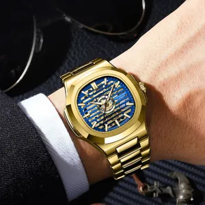 Goldene mechanische Herrenuhr Automatik Skelett Zifferblatt Business Sport Armbanduhr