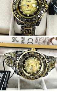 Herren Quarz Uhr Edelstahl Armband leuchtend drehbare Lünette Kalender Luxus Detail