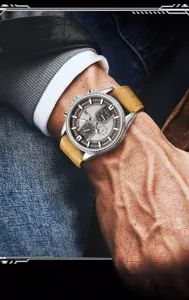 Men automatic mechanical watch sports racing leather strap wristwatch luxury stylish fashion