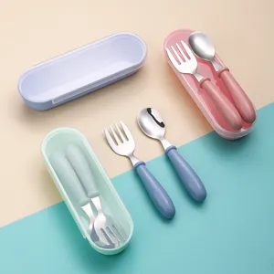 Edelstahl Gabel Löffel Set für Kinder mit tragbarem Aufbewahrungskoffer zum Füttern.