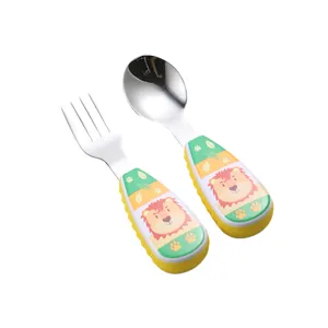316 edelstahl baby löffel gabel set kurzer griff cartoon kleinkind training geschirr
