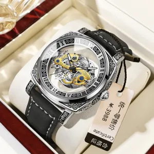 Men's Quartz Watch Stainless Steel Hollow Out Carved Dial Luminous Waterproof Business Casual Wristwatch